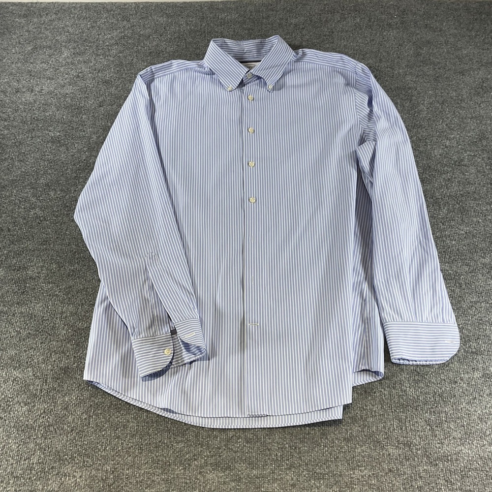Charles Tyrwhitt Mens 18/37 Slim Fit Non-Iron Striped Dress Shirt Blue White